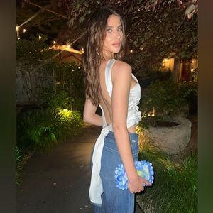 Satin open-back, cowl neck top